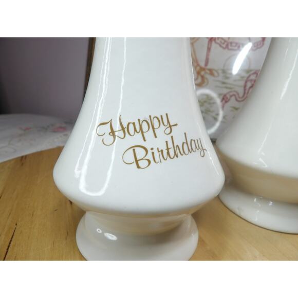 Vintage Haeger Pottery Happy Birthday Vase Set of 2 - Picture 2 of 4